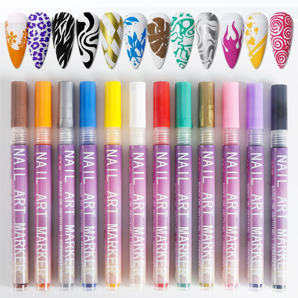 12-Color Acrylic Nail Art Marker Pen Set - Waterproof and Quick Drying, DIY Beauty Nail and Artistic Graffiti Pens โ image 2