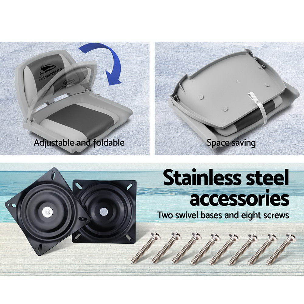 Seamanship 2X Folding Boat Seats Marine Seat Swivel Low Back 4cm Padding Grey โ image 6