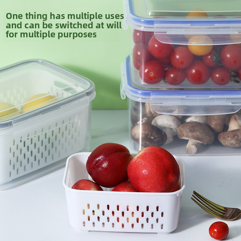 Blue 3-Piece Refrigerator Food Storage Container Set with Drain Basket and Airtight Lid 850ml 1750ml 3300ml Stackable Produce Saver for Local Homes — image 3
