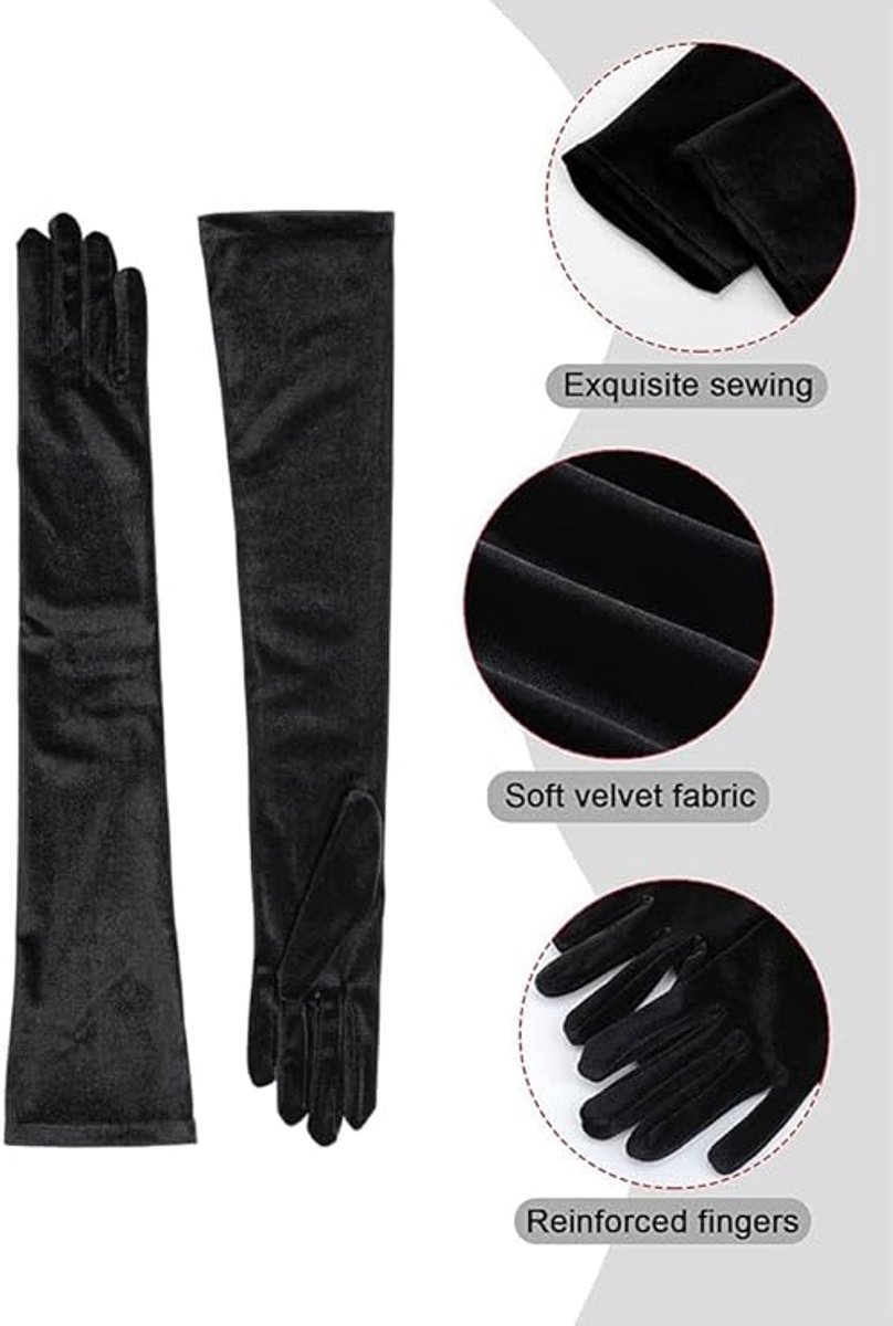 Gloves - Velvet Gloves - Birthday Gloves - Long - Suitable for Stage Performances, Formal Wear, Galas, Christmas - Black โ image 2