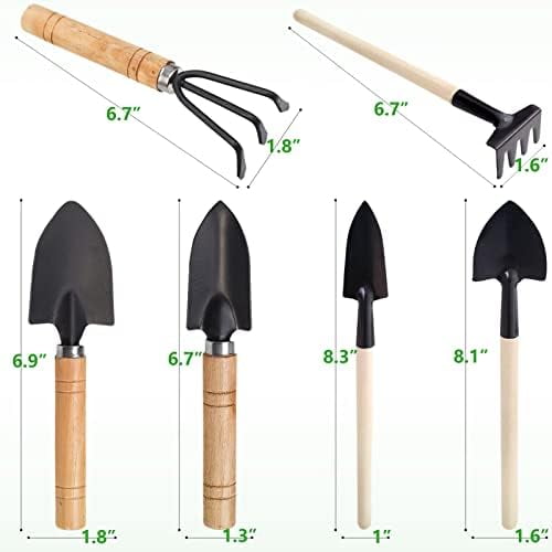 Small Garden Tool Set, 6 Pieces Iron Gardening Kit Including Hand Shovel, Transplant Shovel and Hand Rake with Wood Non-Slip Handle Perfect for Plant Lovers — image 6