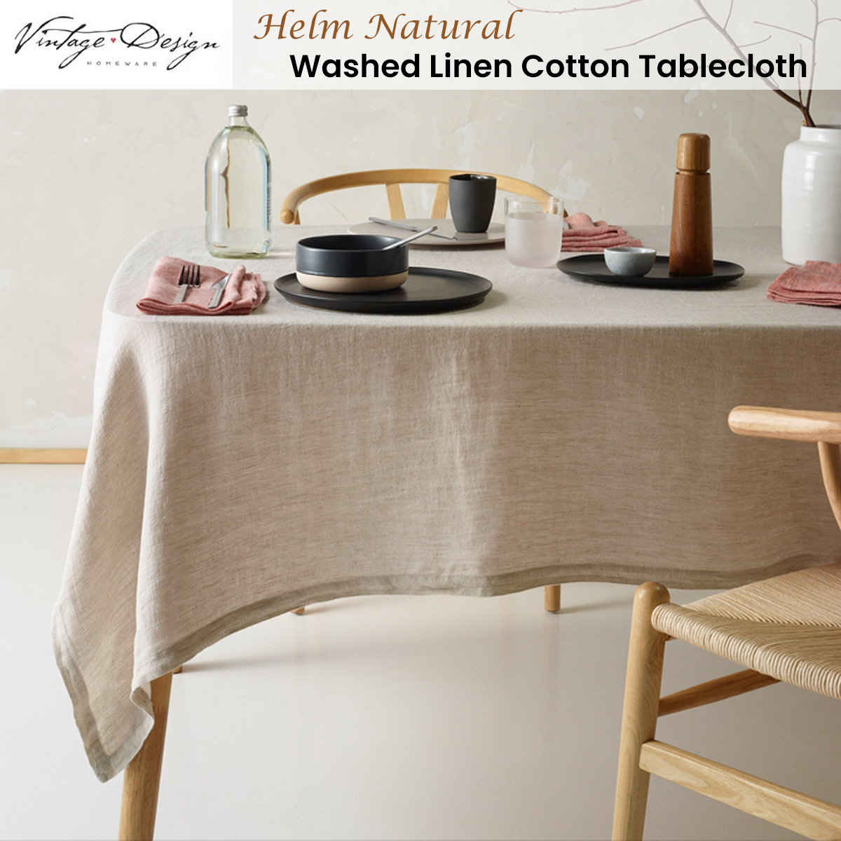 Vintage Design Homewares Helm Natural Washed Linen Cotton Tablecloth 150cm x 275cm — image 2