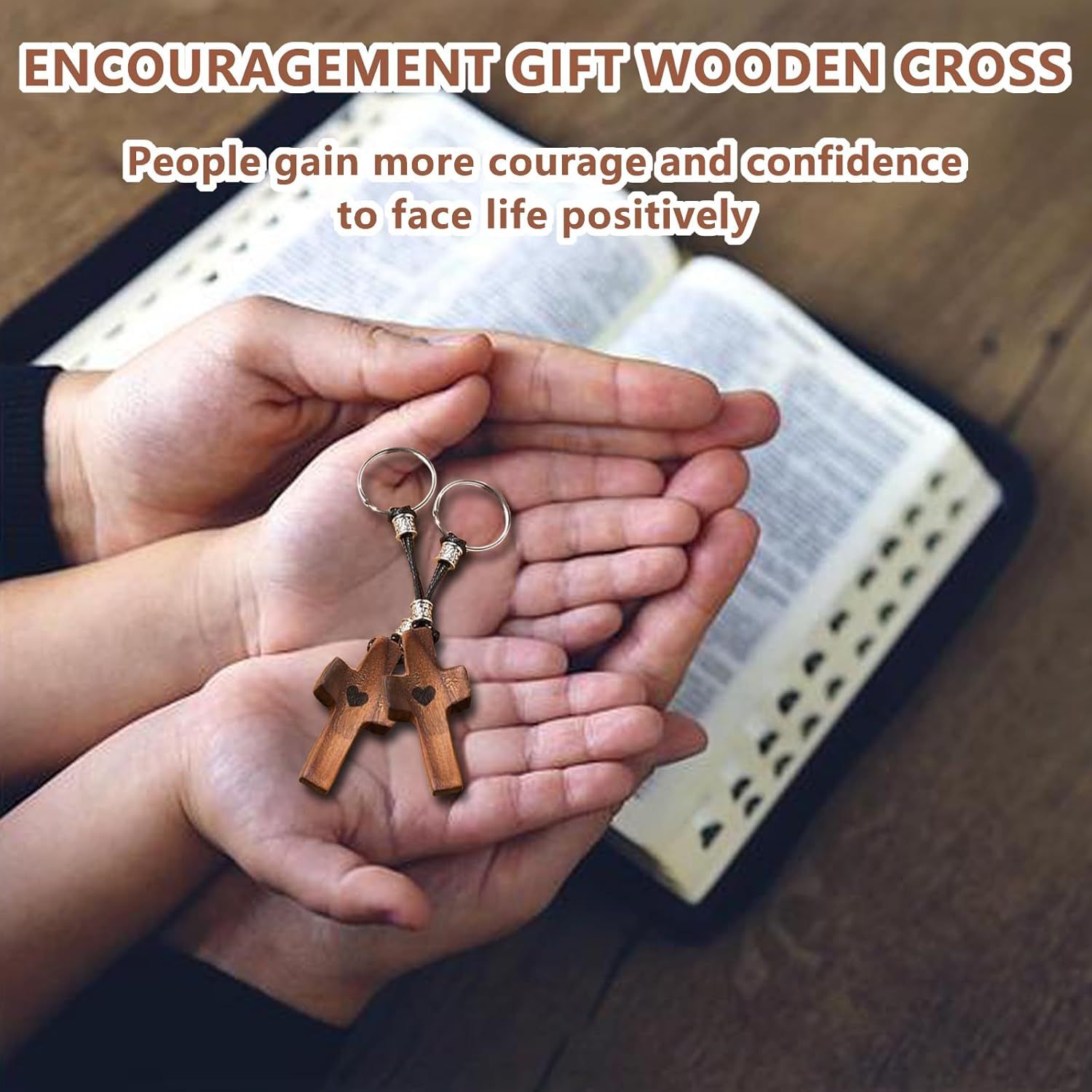 Walnut Wood Cross Keychain Black, Design Comfort Touch Pocket Size Prayer Worry Coin, Inspirational Christian Keychains Accessories Purse Charms for Men Women โ image 3