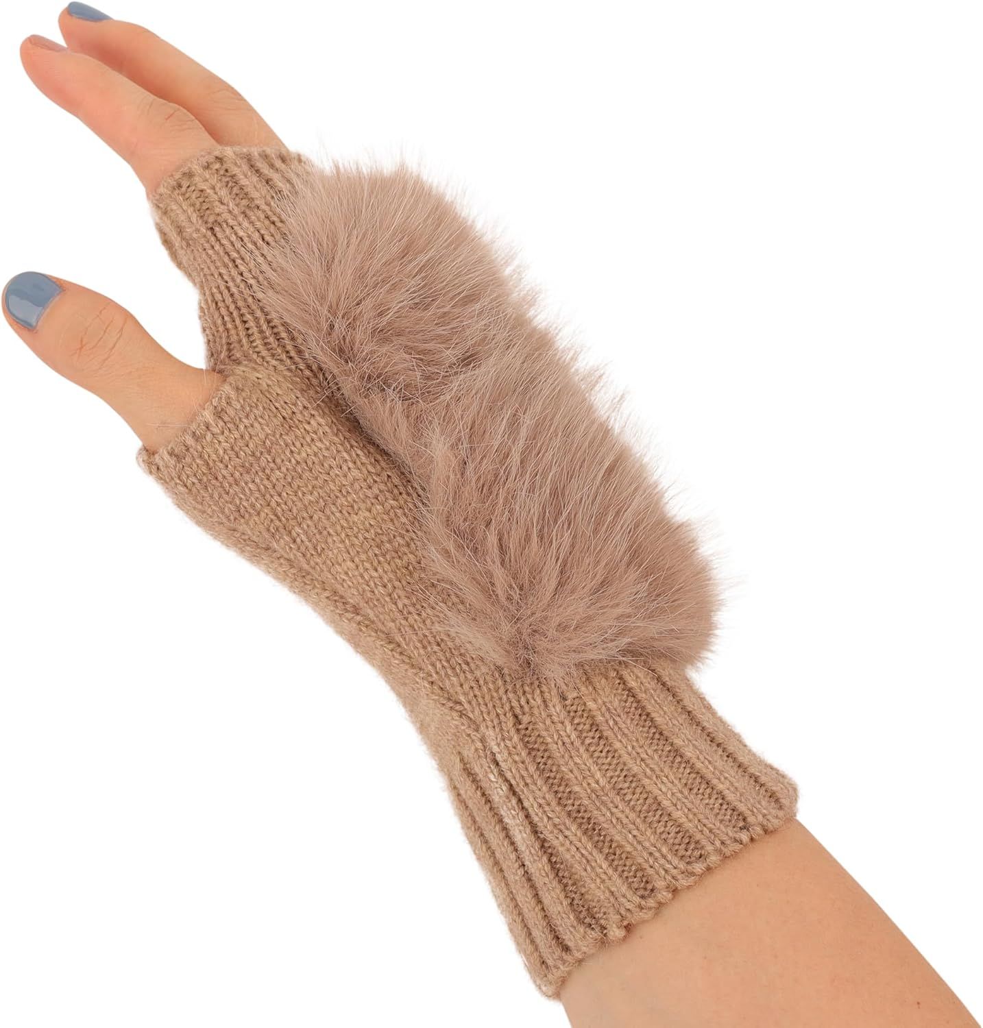 Women Wool Knit ingerless Gloves urry Mittens Wrist Warmers โ image 2