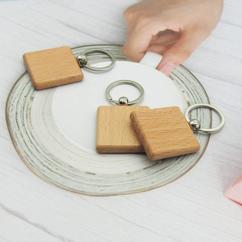 Blank Wooden Keychain DIY Handmade Geometric Tag Pendant Keyring Purse Backpack Ornament 10 Pcs — image 4