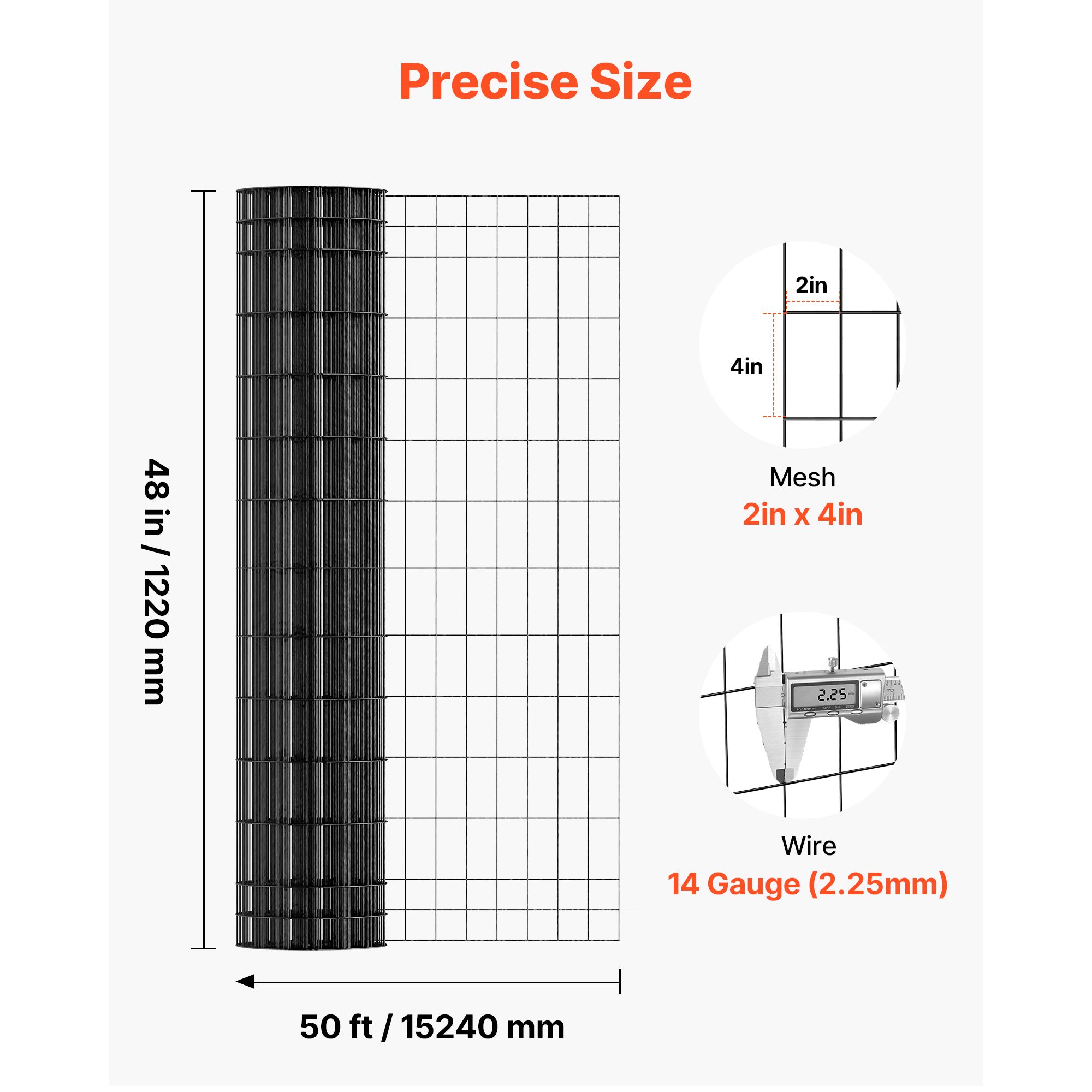 Farm Fence, 122cm x 15.2m, 2 × 4 in Mesh 14 Gauge Galvanized Steel Wire Fencing for Cattle, Hog & Sheep, Heavy Duty Vinyl Coated Livestock Fence for Animal — image 3