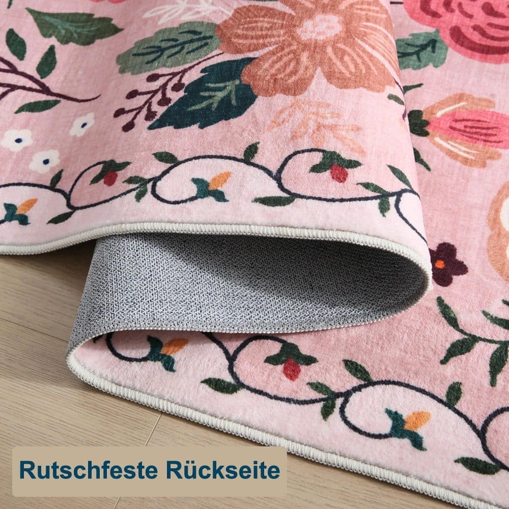Non-Slip Bohemian Floral Doormat Absorbent Dirt-Resistant Machine Washable for Bathroom Hallway and Kitchen, 40x60cm, Pink — image 4