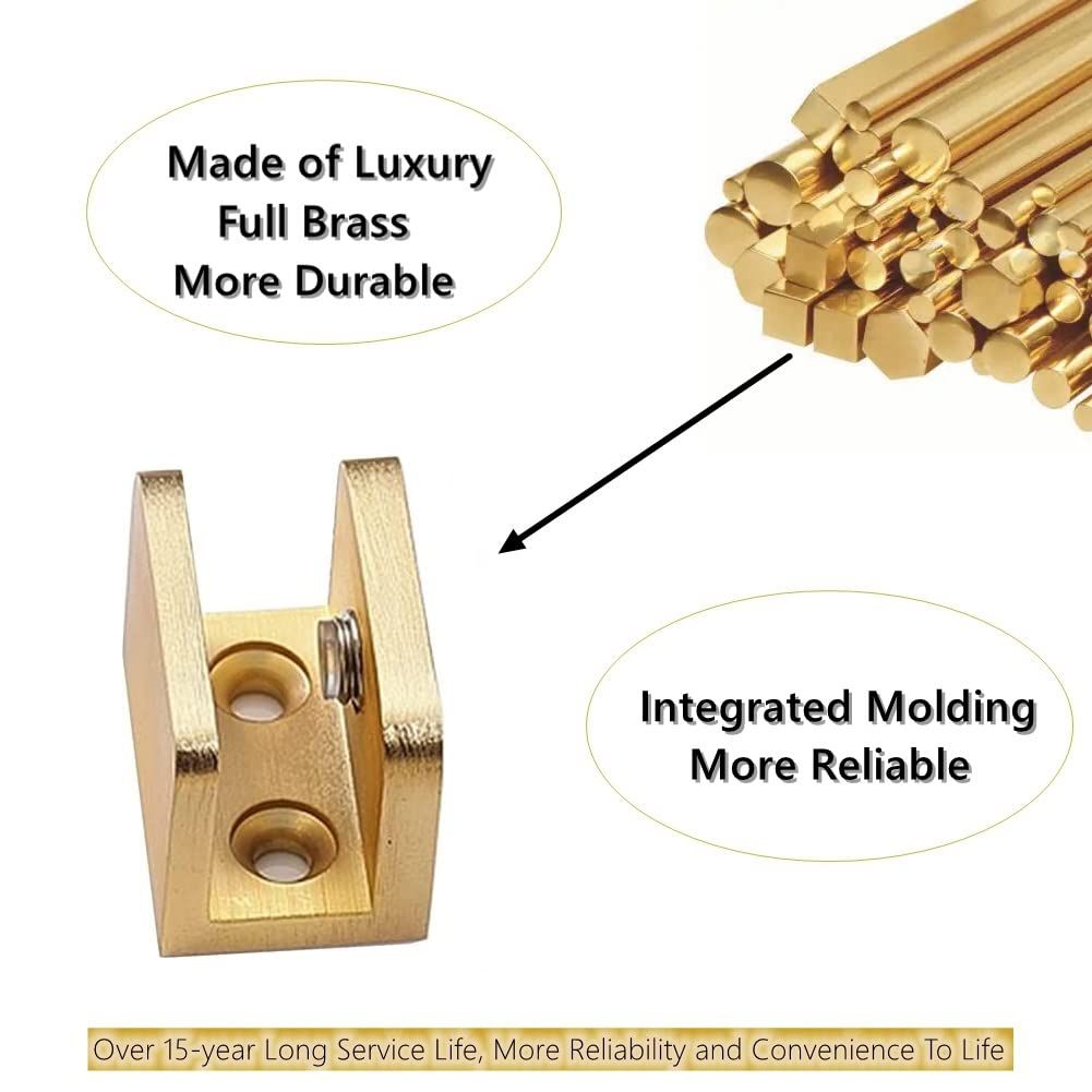 Pack of 4 Brass Glass Clamp, No-drill-on-glass Glass Holder Bracket Clip Support for 10-12mm Glass (Gold, 4) โ image 3