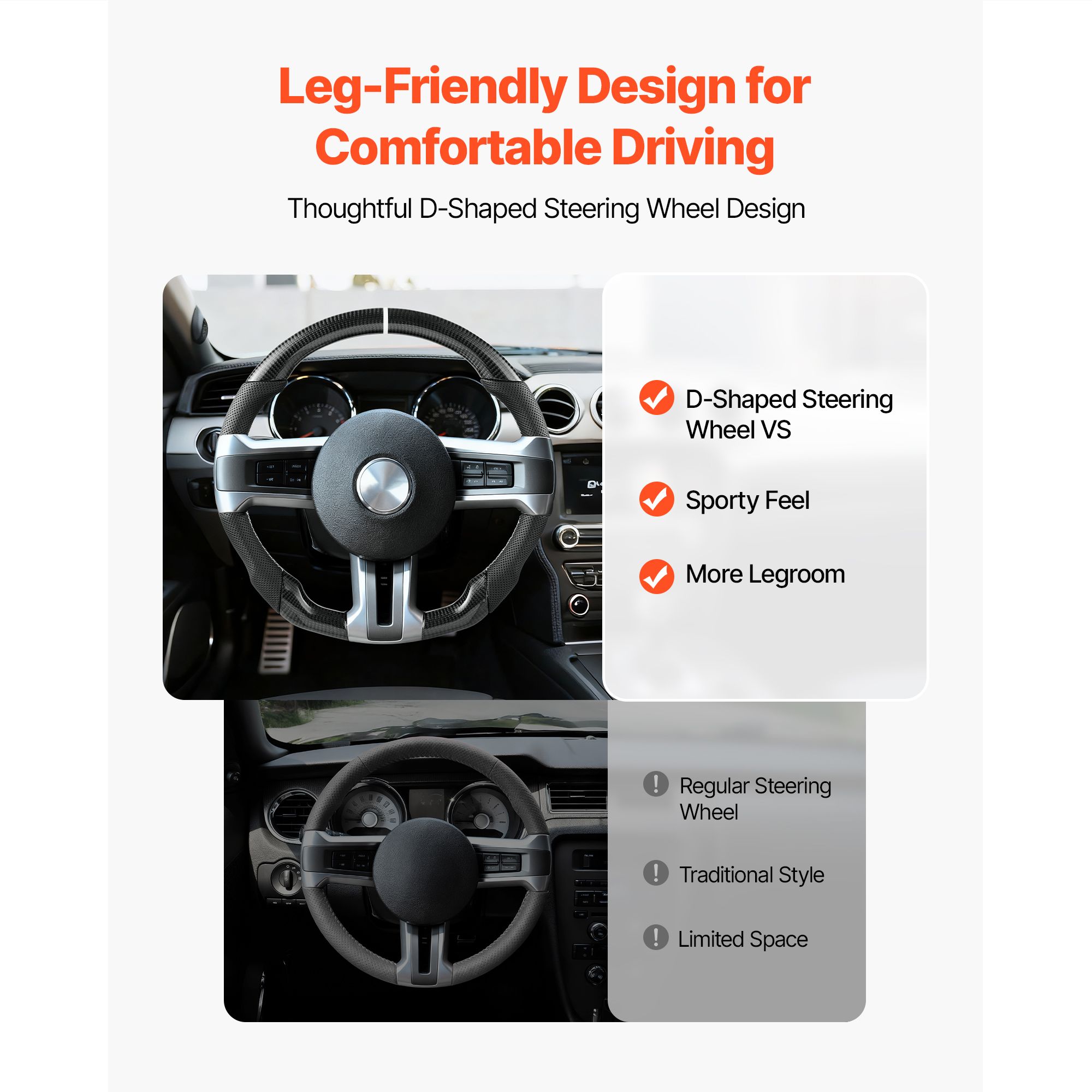 Steering Wheel for 2010-2014 Ford Mustang, Carbon Fiber Steering Wheel D-Shaped Flat-Bottom, Leather Grip with Non-Slip Texture & Precise Stitching โ image 4