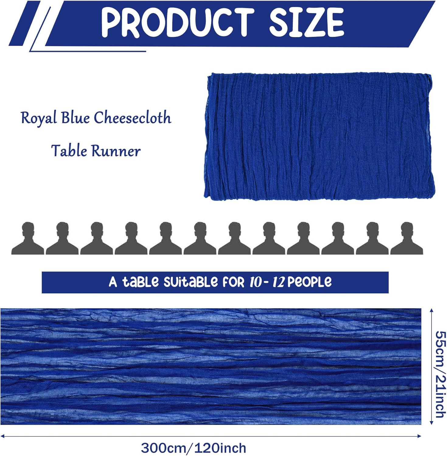 2 Pack 120 Inch Royal Blue Cheesecloth Table Runner Boho Rustic Gauze Sheer Romantic 10 FT Long Cheese Cloth Table Runner for Bridal Baby Shower Wedding Party โ image 2