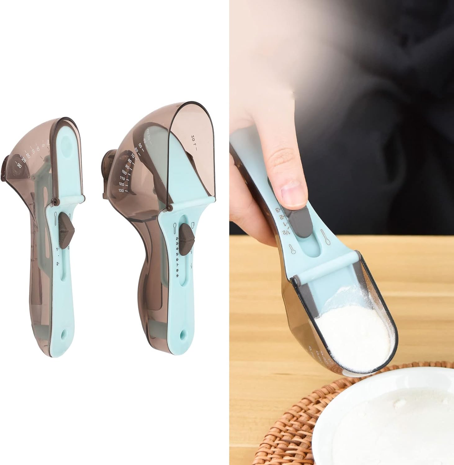 Adjustable 2-Piece Measuring Spoon Set with Scale Plastic Kitchen Tool for Coffee Milk Mask Powder Measurement — image 3