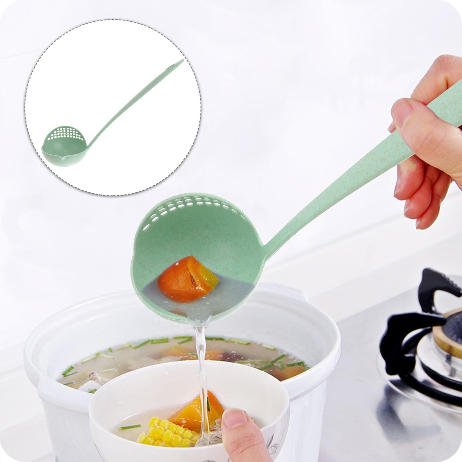 Multi Function Plastic Ladle Spoon with Filter Strainer, Soup Ladle Plastic Straining Ladle Slotted Spoon Soup Pan Spoon โ image 4