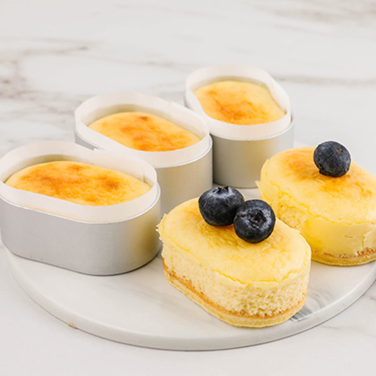 10pcs/set Cake Mold Oval Half-cooked Cheese Mold Cheese Mould Tray ToolsVent Hole Stainless Steel Mold Cake Cutting Baking Mould — image 3