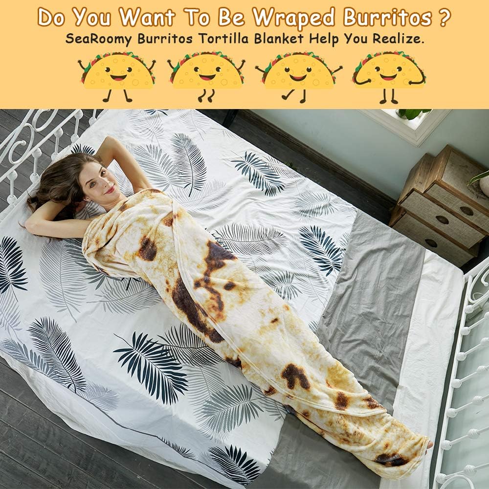 Burritos Tortilla Throw Blanket (Brown), Novelty Funny Round Blanket for Kids & Adults, Soft Flannel Tortilla Wrap Blanket(60",Teenagers) — image 6
