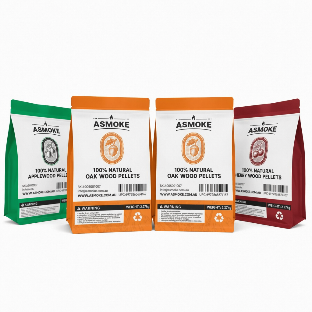 ASMOKE 4-Piece Premium Wood Pellet Variety Pack - Apple, Cherry & 2xOak (4 × 2.27kg Bags)