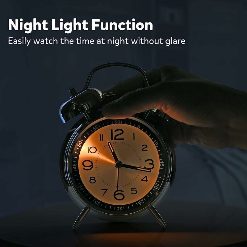 Loud Alarm Clock for Adults Heavy Sleepers, Silent Quartz with Backlight, Twin Bell, Grey, 4 Inch — image 3