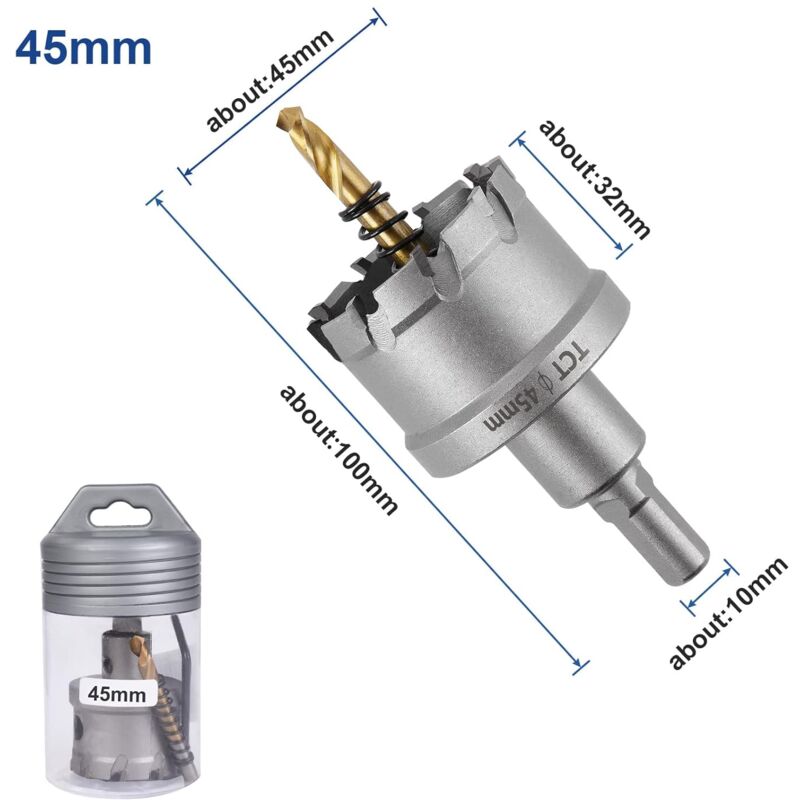 Bi-Metal Hole Saw, 45Mm Industrial Grade Stainless Steel Tct Carbide, High Speed Steel Metal Alloy Hole Saw For Metal — image 3