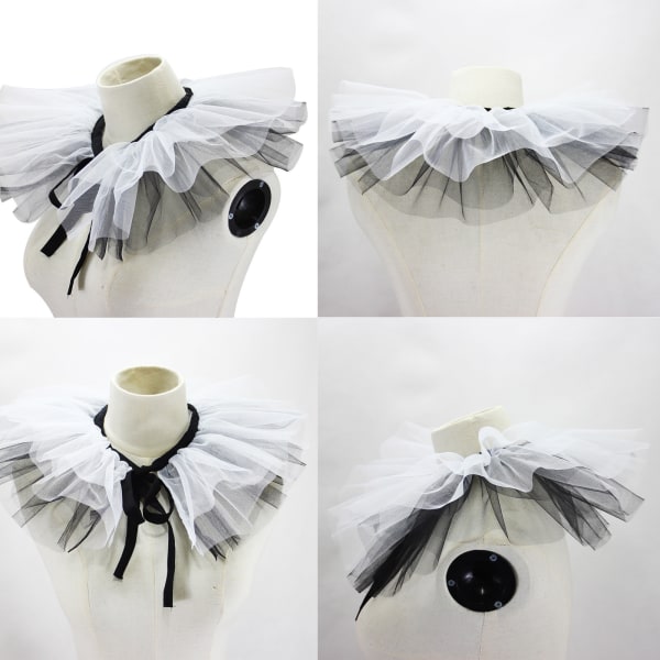 Women's Renaissance Tulle Ruffled False Collar Layered Black White Mesh Clown Choker Lace Up Victorian Neck Ruff Shawl Cosplay Props — image 4