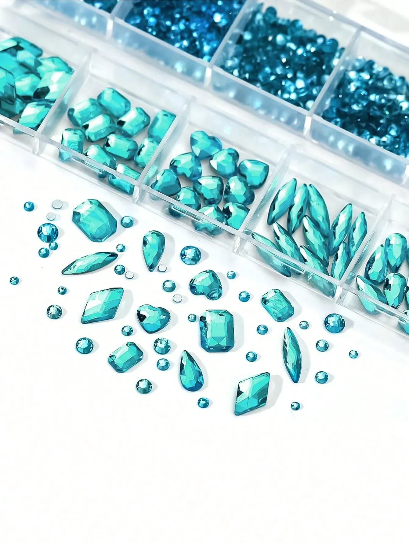 Multi Size Lake Blue Nail Rhinestones K9 Round Square Crystals Diamond Gem For Nail Art DIY Jewelry Crafts Accessories 12 Sizes Supplies Charms — image 4