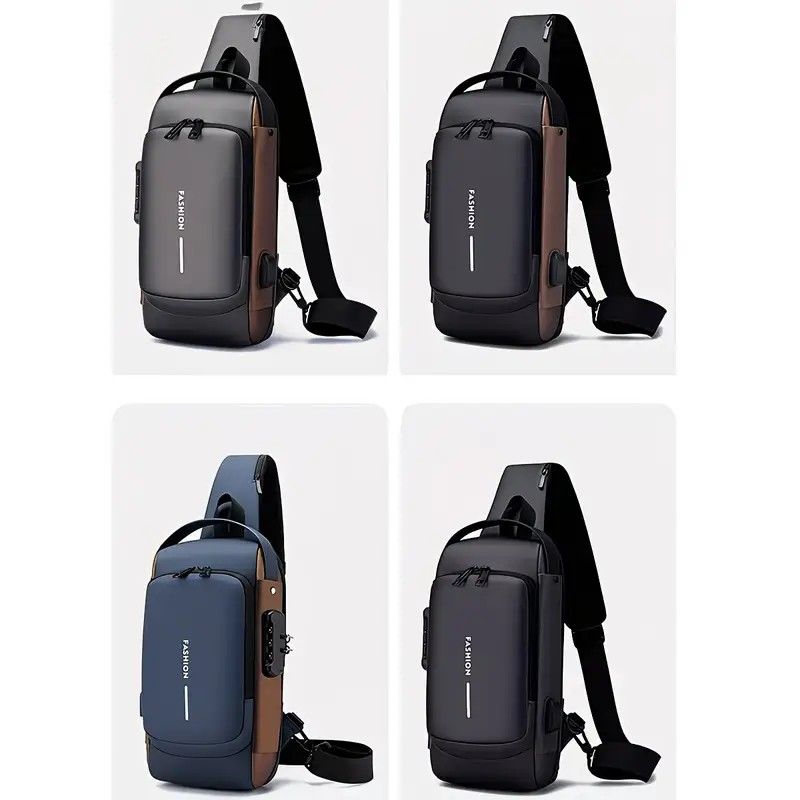 Honeycomb breathable men's chest bag: USB charging and password lock for safety and convenience, M/L sizes available, adjustable shoulder strap for pressure — image 6