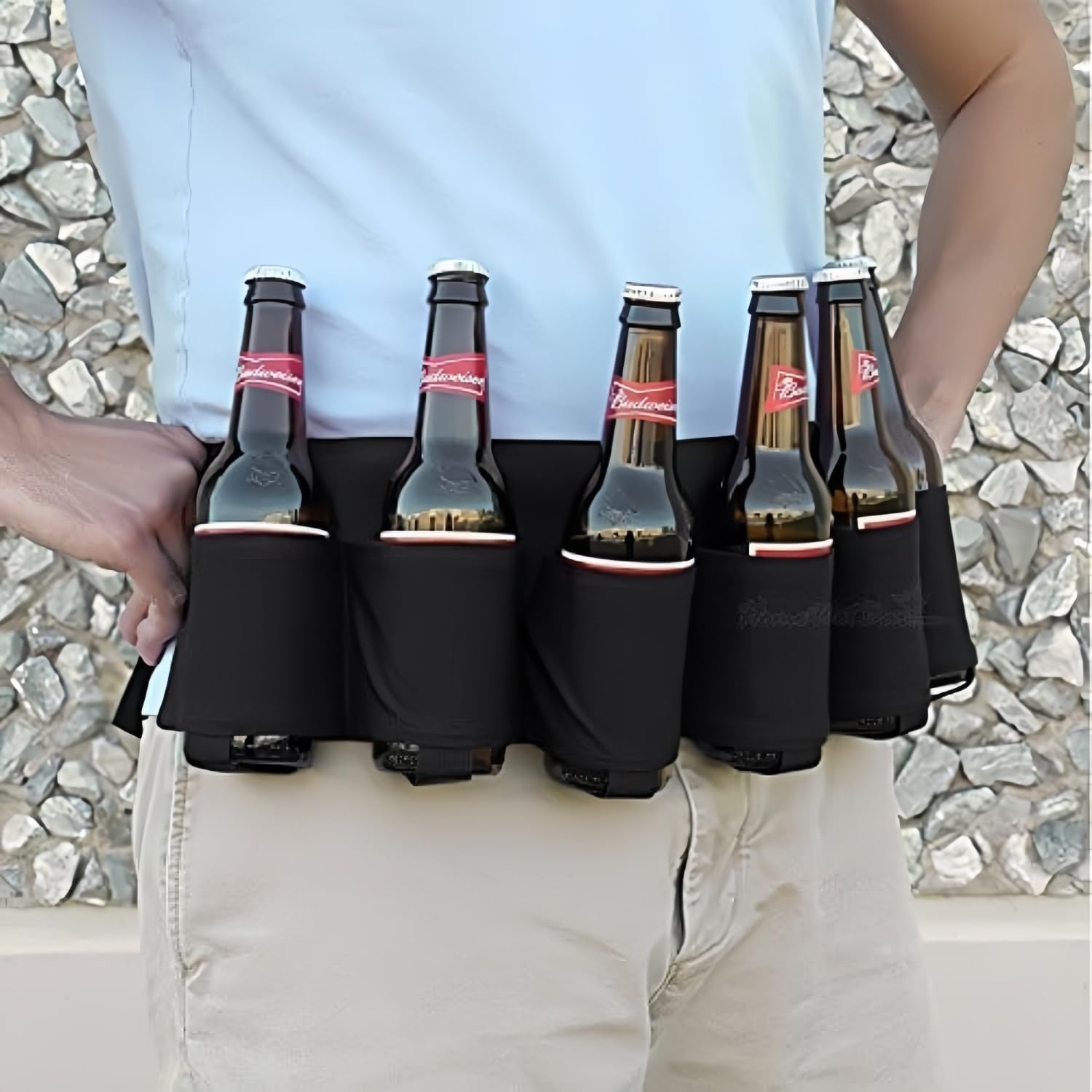 Beer Belt, Holds 6 Cans Beer Portable Bottle Waist Beer Belts for Beer Drinks Soda Can Bottles Beverage for Ouddoor Mountaineering,Camping,Hiking,Outdoor — image 4