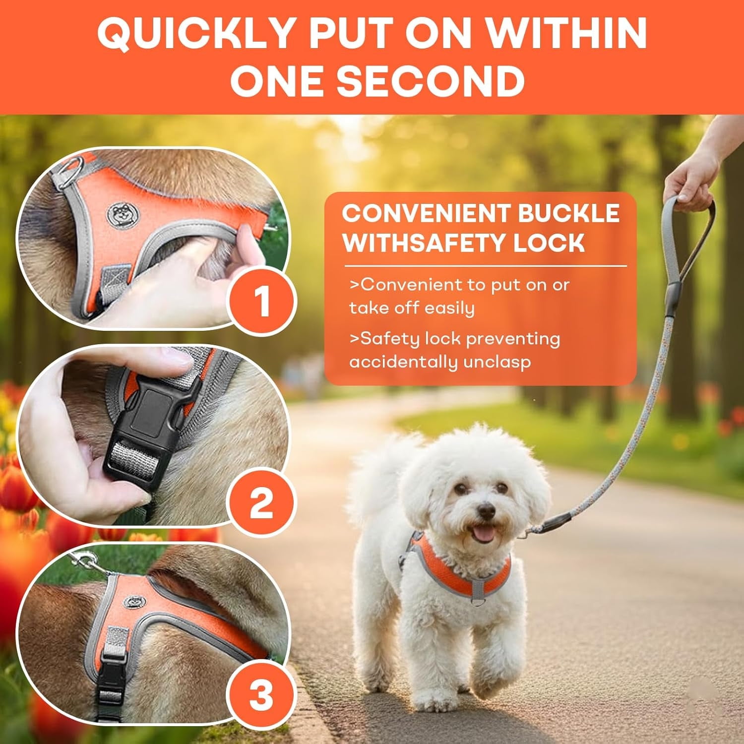 Dog Harness and Leash, No Pull Saddle Style Pet Harness, Breathable Mesh Adjustable Reflective Dog Vest, Dog Leash, for Dogs and Cat Medium Small Harness — image 4