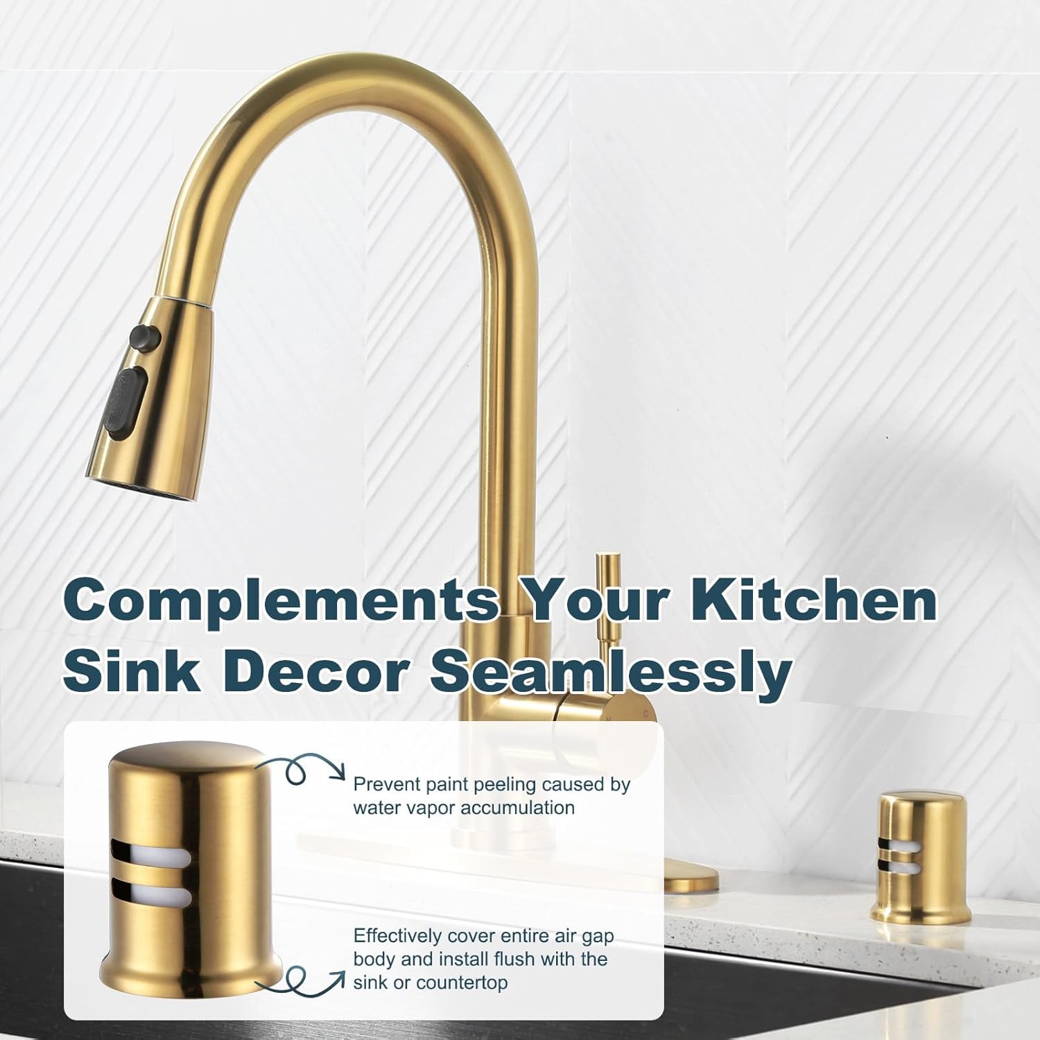 Dishwasher Air Gap Cover, Dishwasher Air Gap Cap for Kitchen Sink, Solid Brass Dishwasher Overflow Vent Cap Replacement Kit, Brushed Gold — image 4