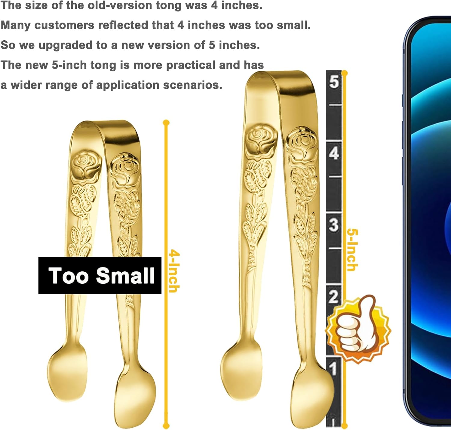 6PCS Mini Serving Tongs 5-Inch Small Rose Sugar Cube Appetizer Tongs, Tiny Metal Tong for Tea Party, Coffee Bar, Desserts (Gold) โ image 3