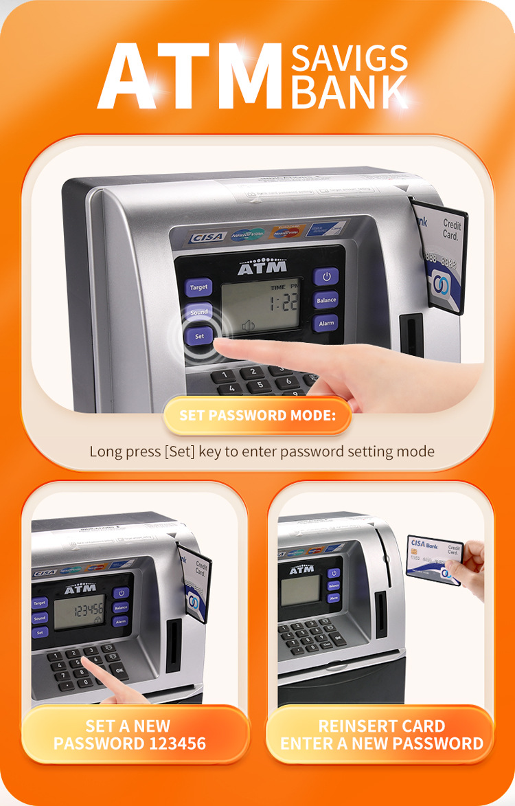 Kids Electronic ATM Savings Bank - Digital Piggy Bank with Password, Auto Roll-in Banknotes & Coin Slot for Financial Learning Fun(black) โ image 6