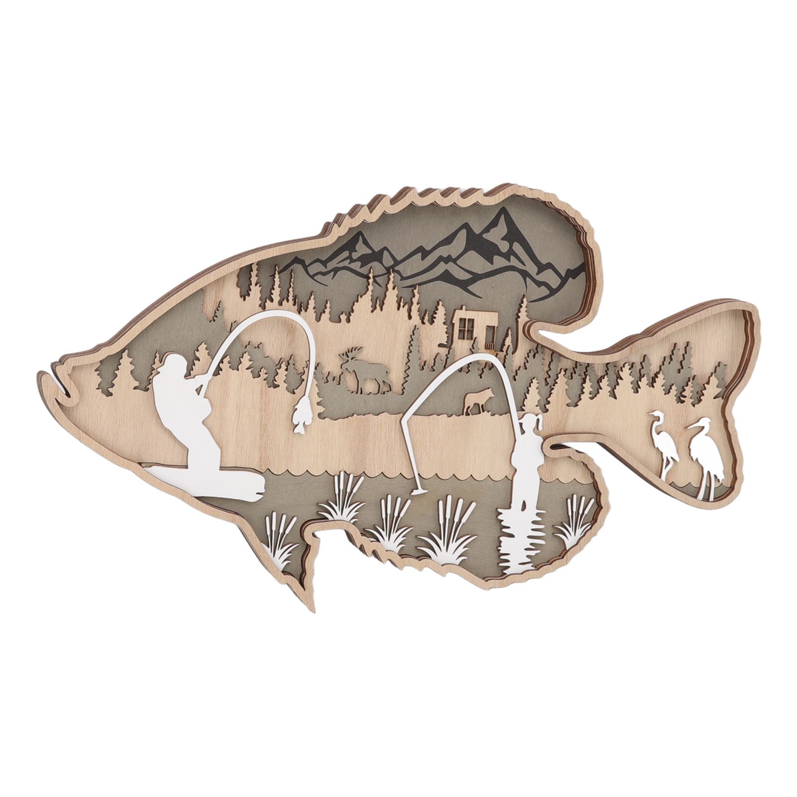 Wooden Hollowed Fish Figurine Multilayer Boxwood Decorative Wooden Hollowed Fish Striped for Home Office Canteen Bass โ image 5