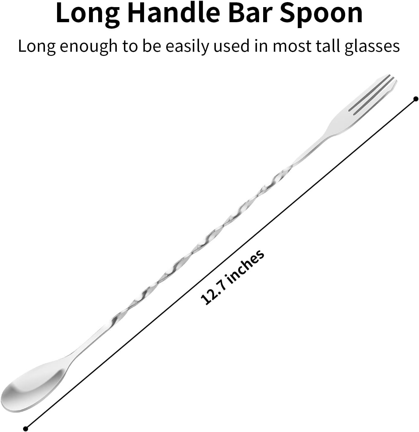 Bar Spoon Cocktail Mixing Spoon - 2pcs Cocktail Stirrers Long Handle 12.6 Inches, Stainless Steel Long Drink Stirrers with Trident Tip — image 2