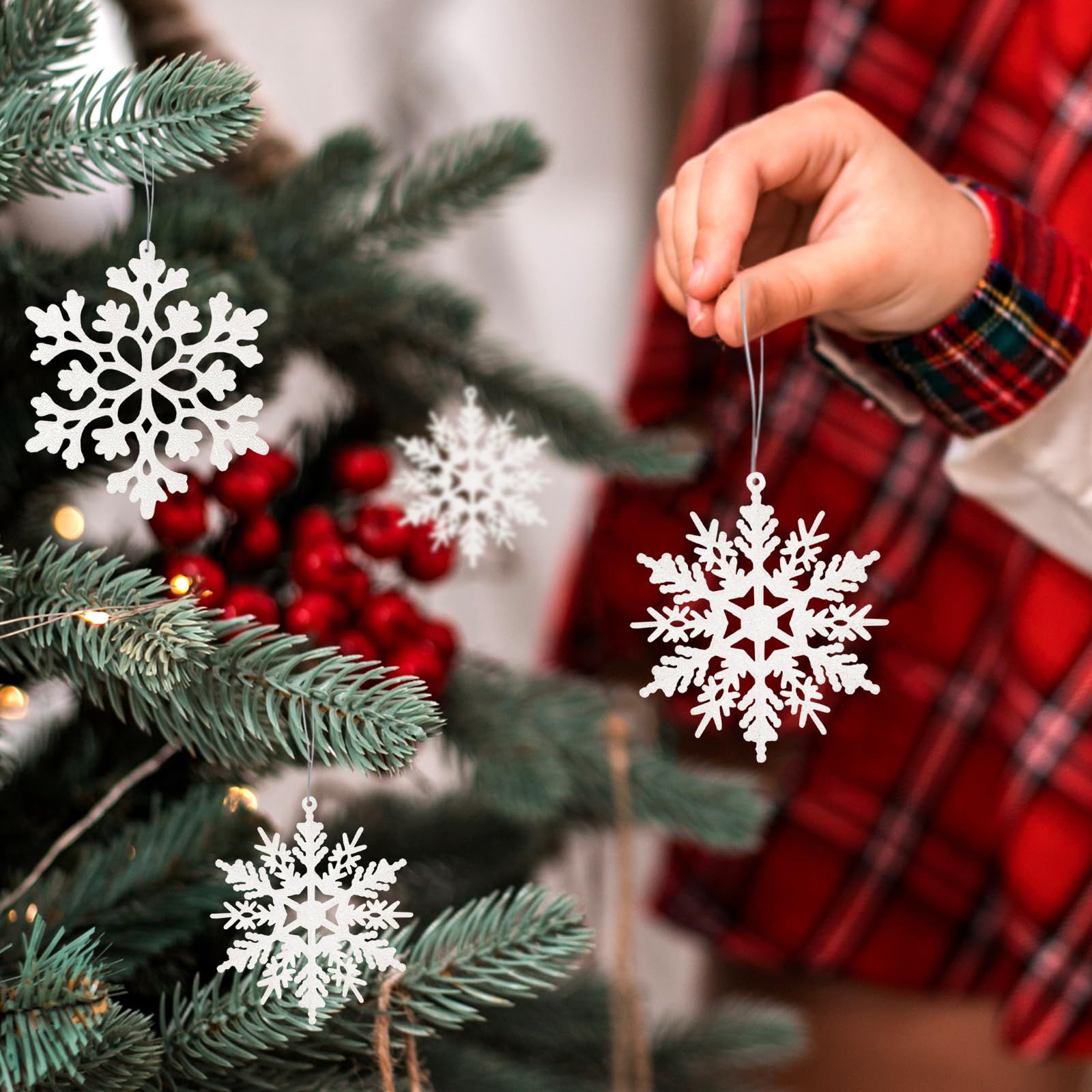 Sparkling Snowflake Ornaments for Christmas Tree, Home & Festive Holiday Party Decorations (Silver) — image 6