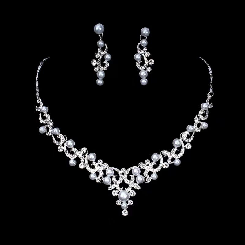 Wedding Bridal Jewelery Set Crystal Simulated Pearl Necklace Dangle Earrings for Women Rhinestone Accessories for Women and Girl โ image 5