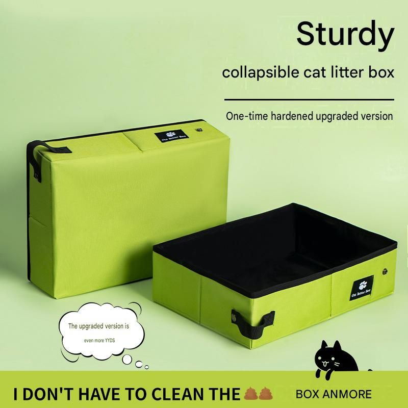 Travel Friendly Pet Toilet Kit - Green Portable Cat Litter Box and White Scoop Set - Foldable Oxford Fabric Tray with Waterproof Liner, PP Fine Mesh Scoop for — image 2