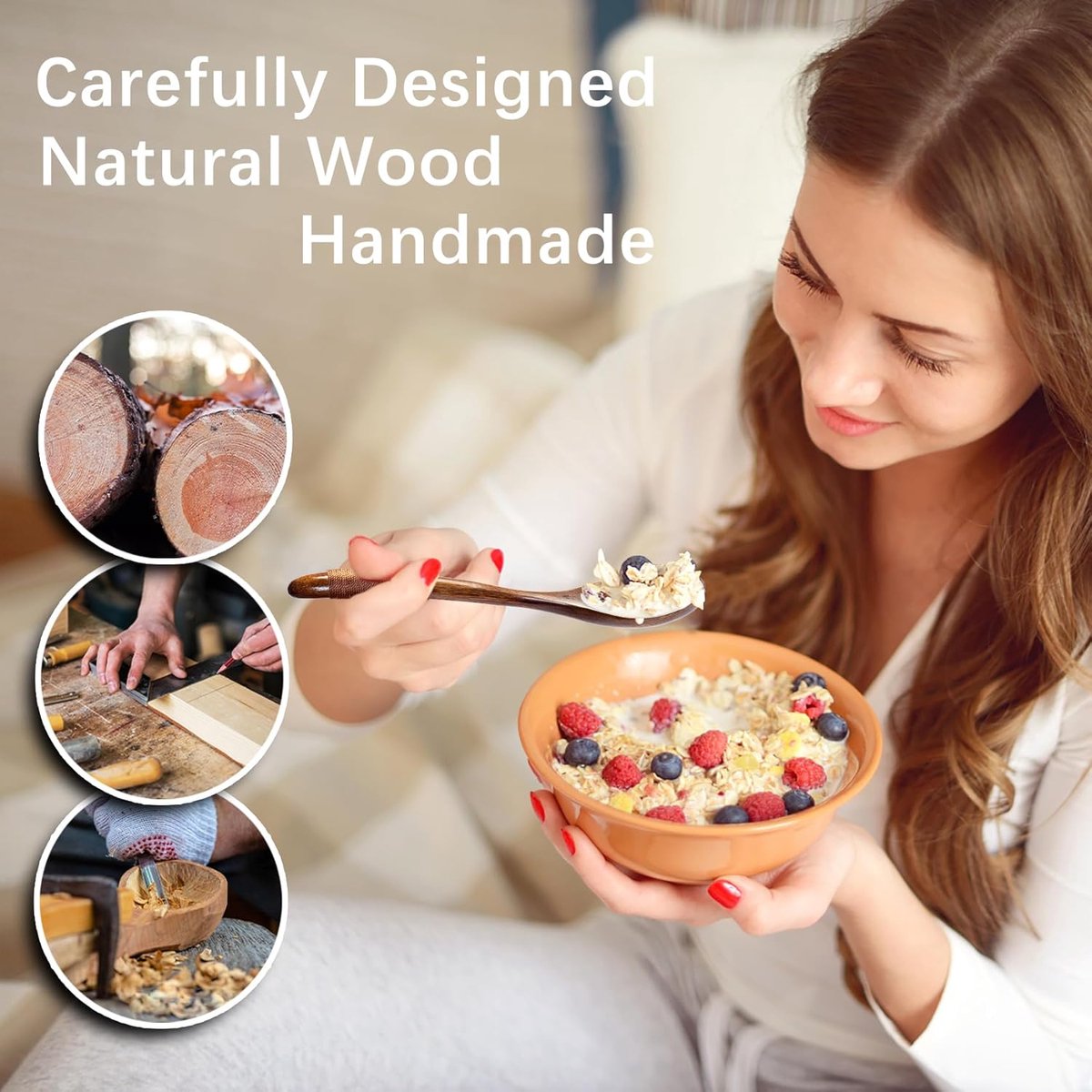Wooden Spoons - 17cm Bamboo Spoons - Eco-friendly - Versatile Use - Perfect for Honey Jars & Jams (6-piece) — image 3