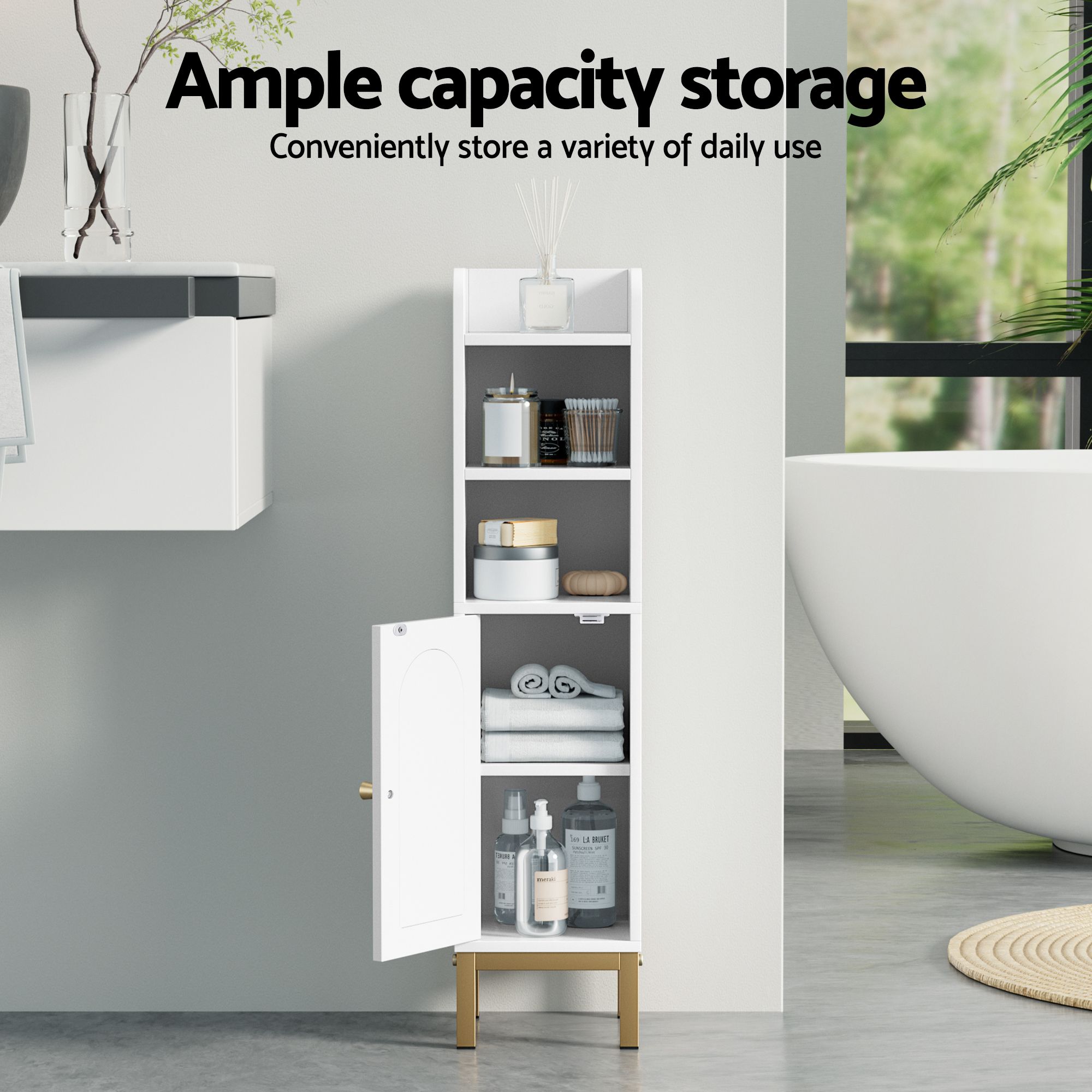 Artiss 2X Bathroom Storage Cabinet Floor Organizer Toilet Corner Adjustable Shelf with Door White — image 5