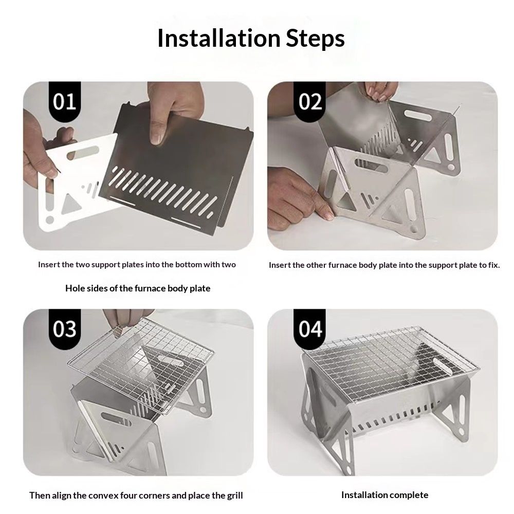 Portable Backpacking Stove with Grill Grid, Folding Stainless Steel Charcoal Grill, Ultralight BBQ Wood Burning Camp Stove for Hiking Picnic Garden Backyard โ image 4