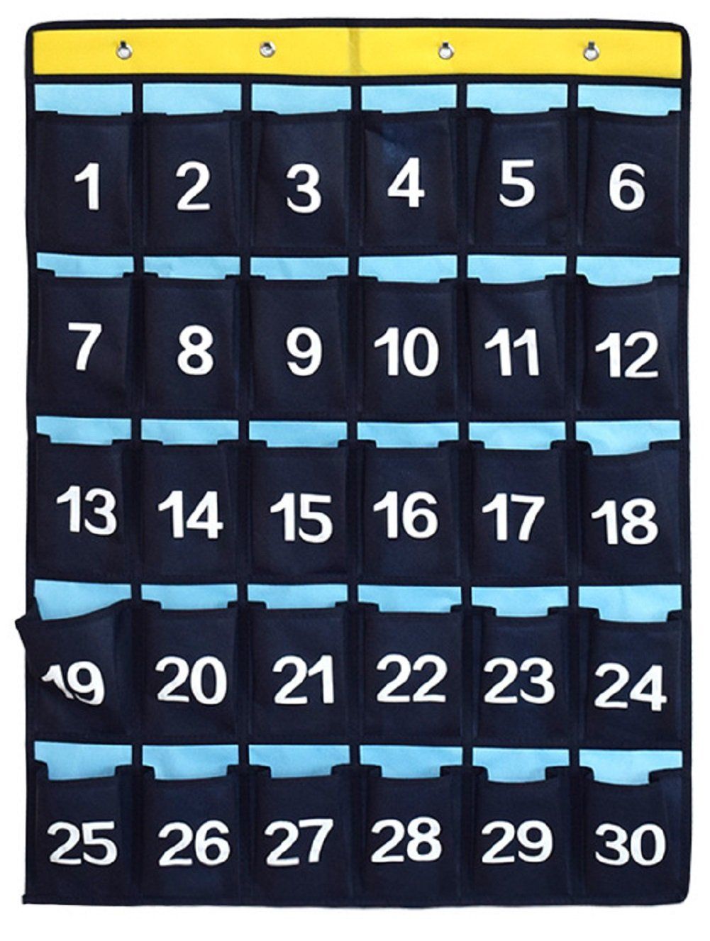 Numbered Pocket Chart Over Door Hanging Classroom Organizer for Cell Phones Calculators Holders Blue (30 Pockets) — image 4