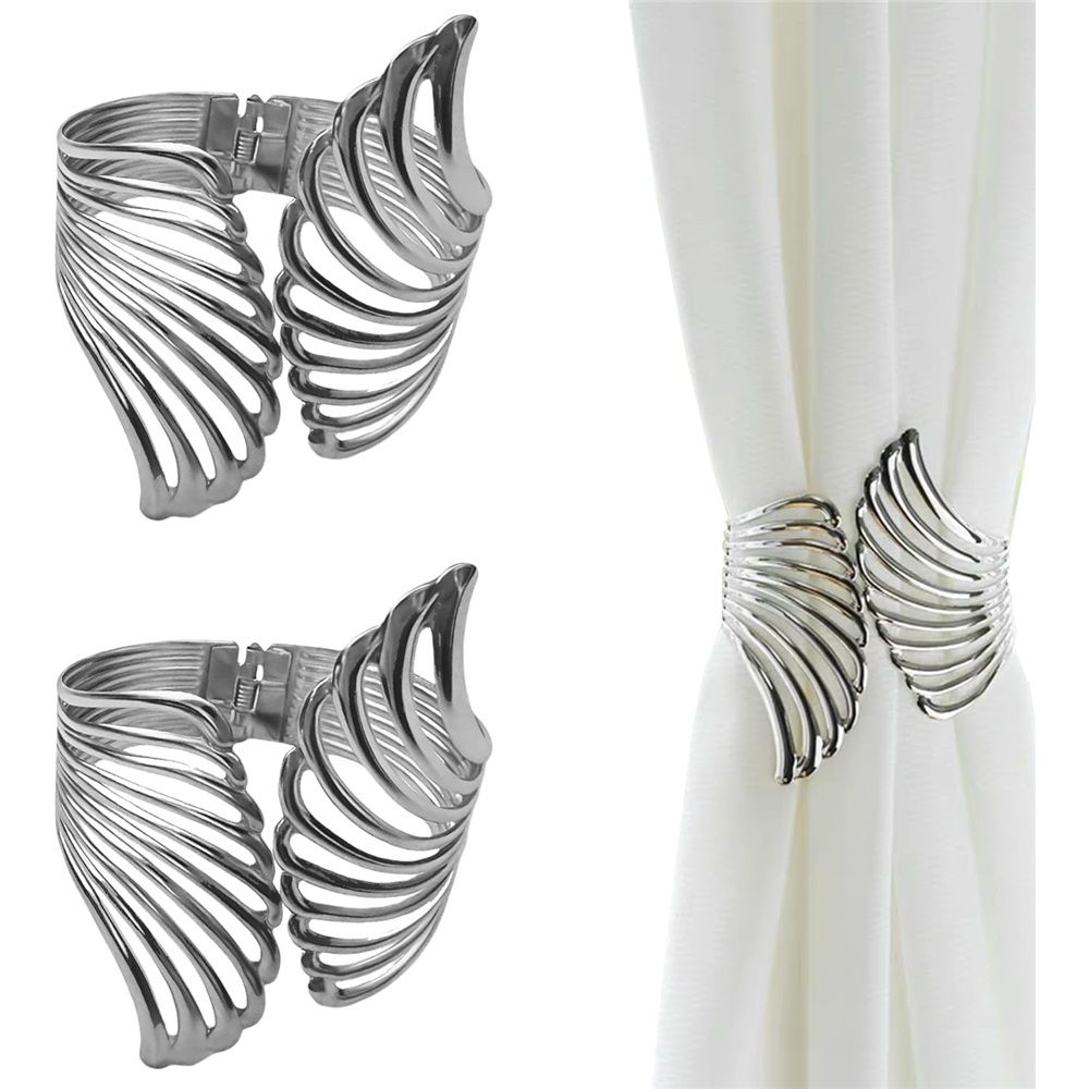 Decorative Curtain Tiebacks, Set of 2, Shiny Metal Spring Drapery Holdbacks No Install Elastic Curtain Hooks, for Home, Office, Bedroom Drapes Window — image 2