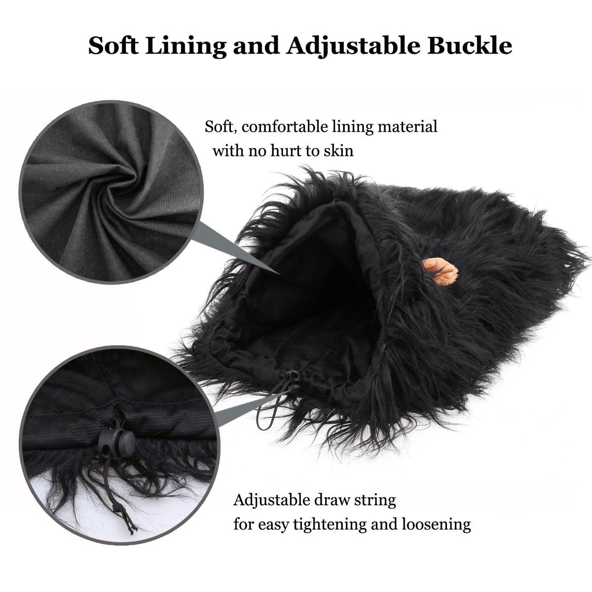 Lion Mane Wig for Dogs with Ears, Funny Pet Costumes for Halloween Christmas - Black - Size M — image 6