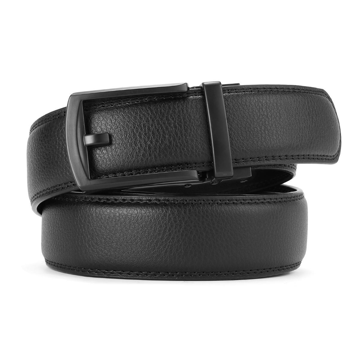 Ratchet Belt for Men Genuine Leather - Micro-Adjust Buckle Trim to Fit Dress Belt Casual to Formal Gift Boxed - Basic Black - Size 34"-42" Waist Adjustable — image 3