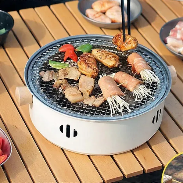 1 Piece Round Charcoal Grill Stove, Multifunctional Stainless Steel Portable BBQ for Outdoor Camping and Home Cooking, 28 cm — image 5