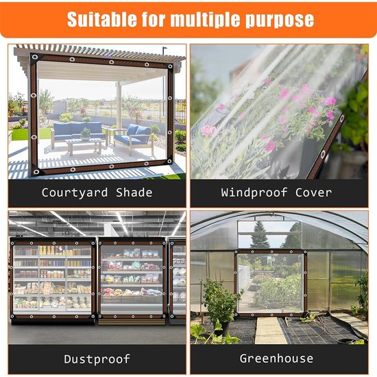 Transparent tarpaulin with eyelets, transparent tarpaulin for outdoor use, waterproof film, woven tarpaulin, canvas, awning, durable, weatherproof โ image 5