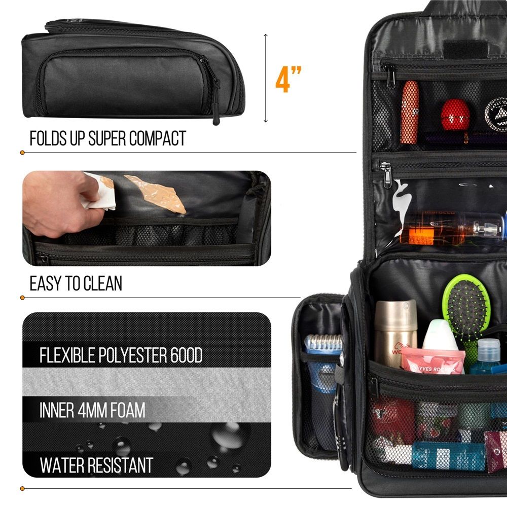 Travel Toiletry Bag for Men and Women - (12.20× 3.15 × 10.63 ”) Large Hanging Toiletry Organizer, with Sturdy Zippers and 19 Compartments for Toiletries — image 5