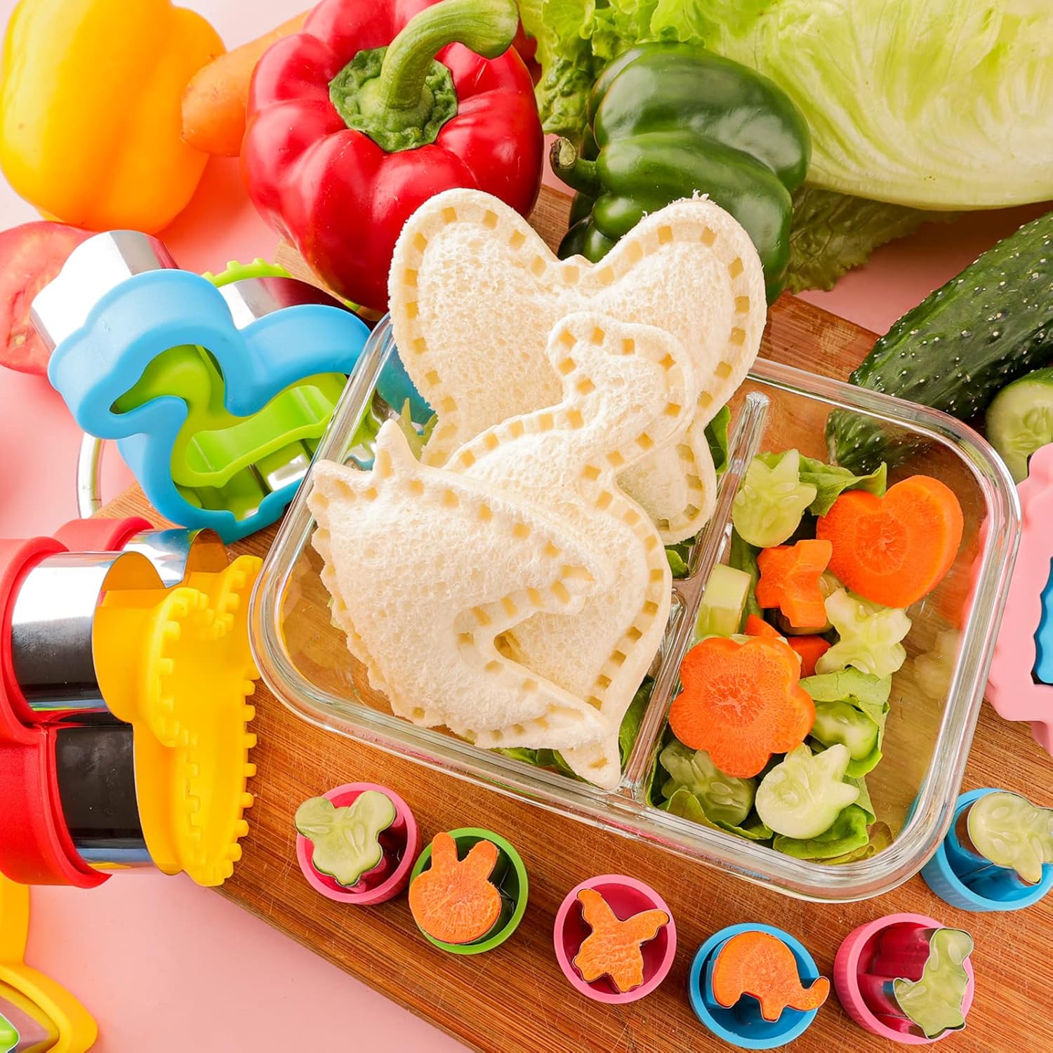 Sandwich Cutter and Sealer for Kids 10PCS Large Bread Sandwich Decruster Pancake Maker Cookies Fruits Vegetables Shaped Cutters for Lunch Bento Box Dinosuar — image 2