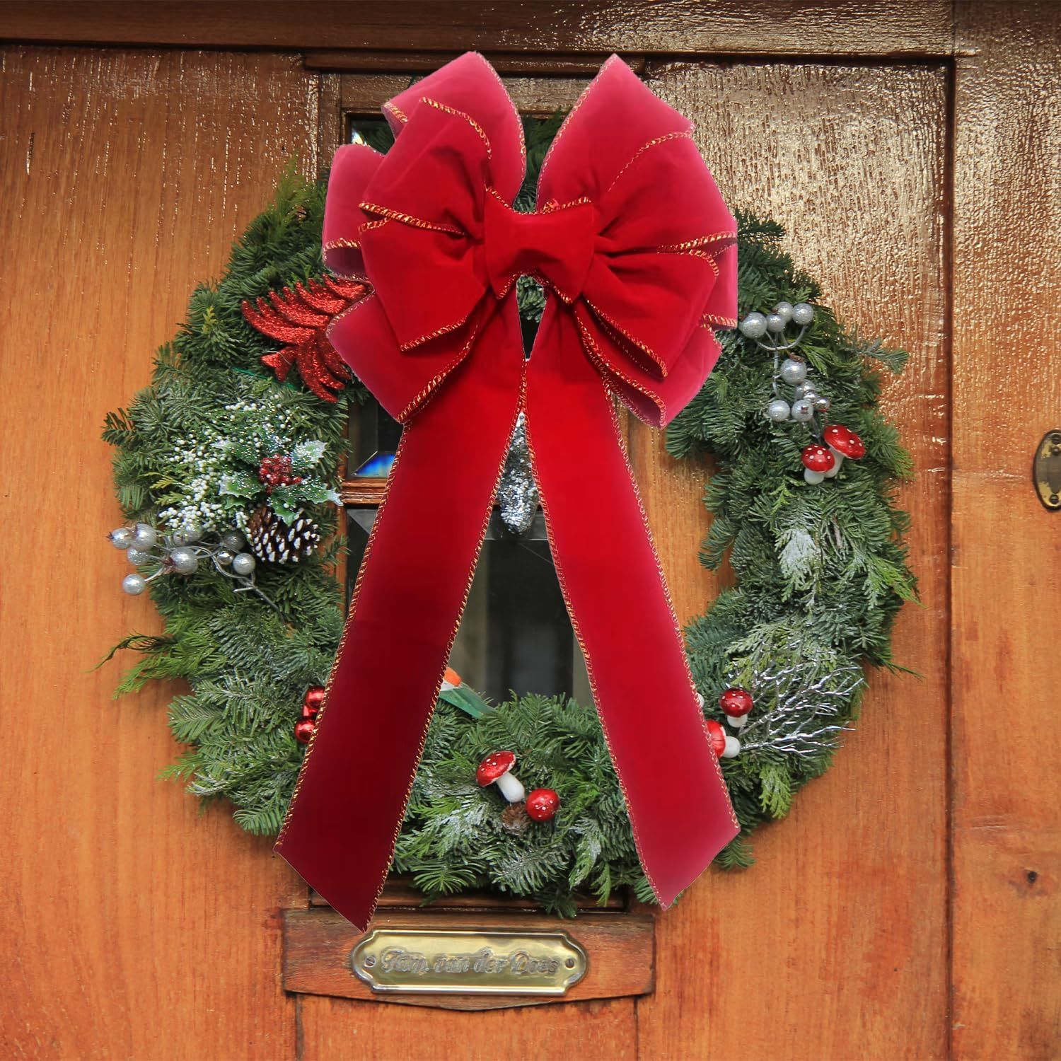 2-Pack Christmas Decorative Bows, Red with Gold Trim, 10.6" x 20" Large Holiday Ribbon โ image 2