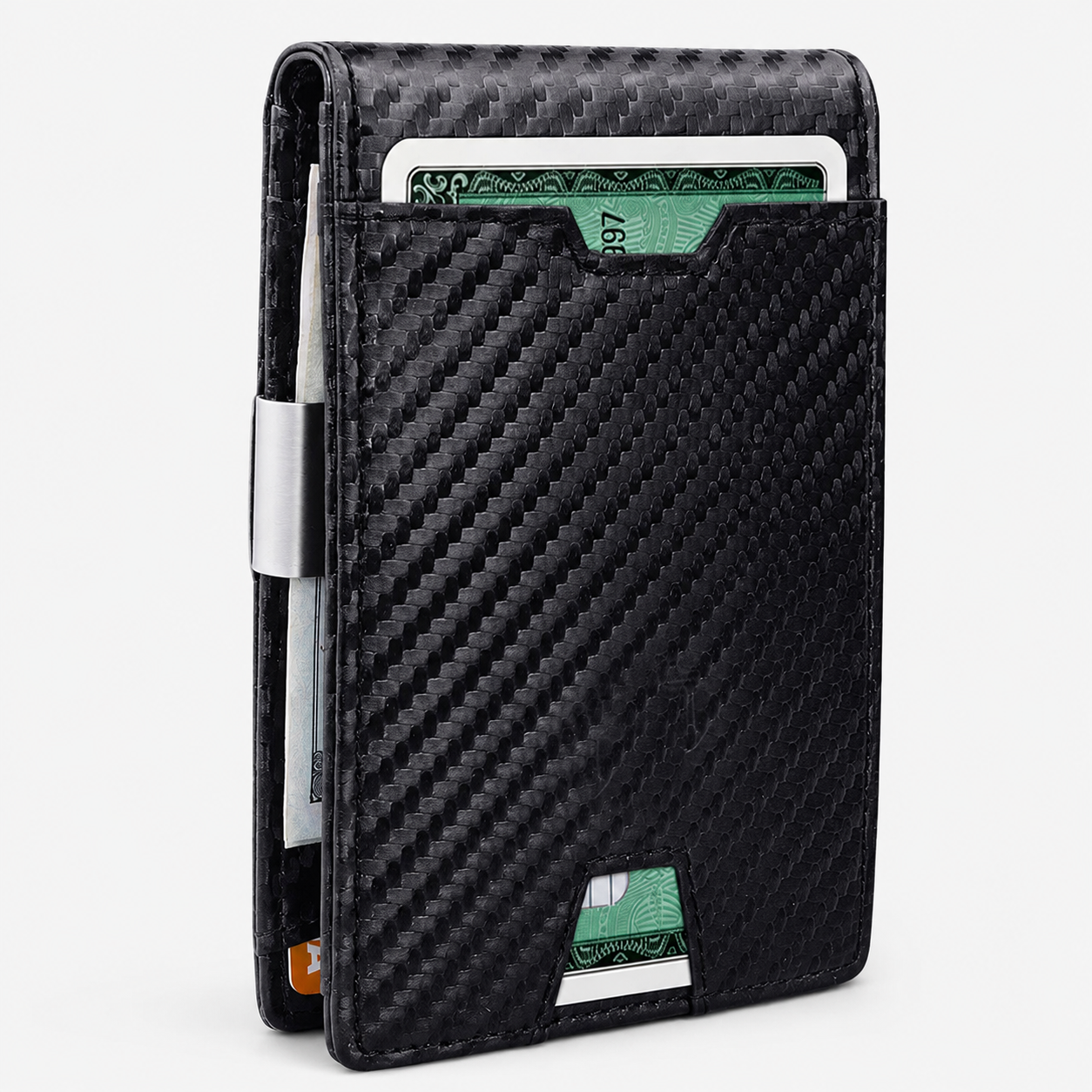 Men's Slim RFID Blocking Bifold Wallet - Synthetic Leather, Carbon Fibre Style, Money Clip, Minimalist Card and Cash Holder for Everyday Carry — image 2