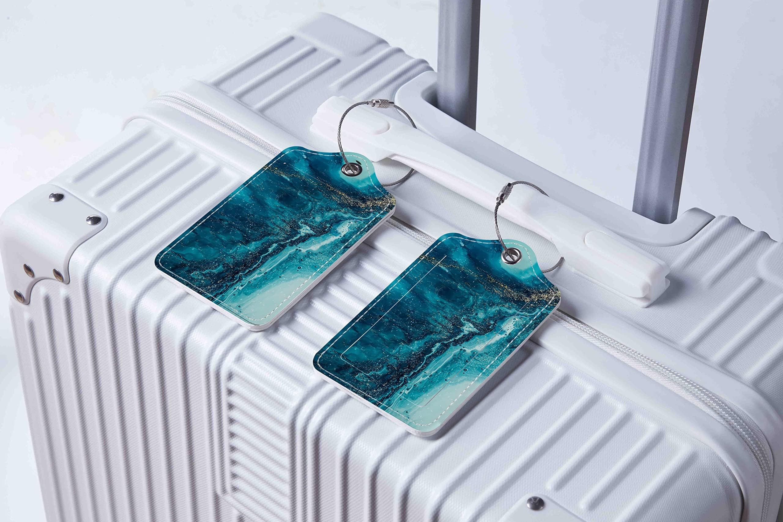 Luggage Tags for Suitcases, 2 Pack Cute PU Leather Suitcase Tag Identifierswith Stainless Steel Loop and Address Card — image 5