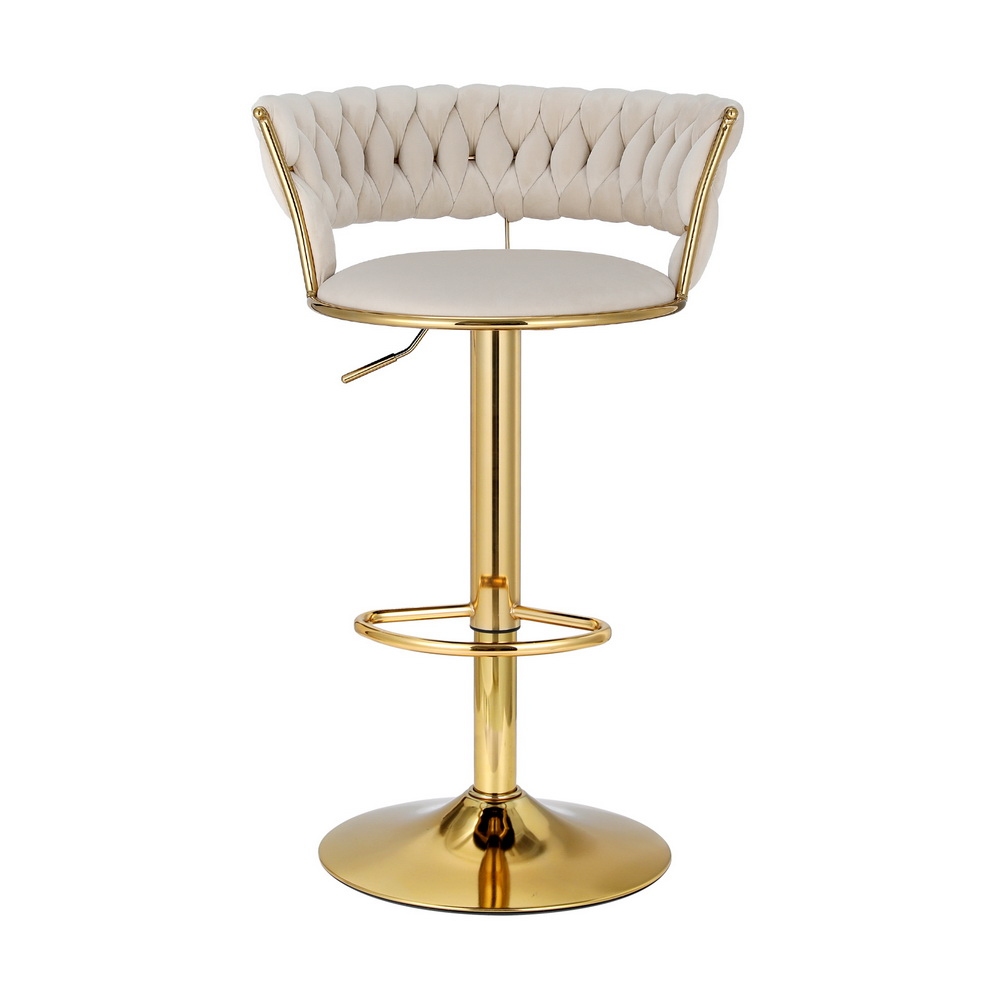 Artiss 2x Bar Stools Gas Lift Velvet Woven Backrest Ivory — image 3