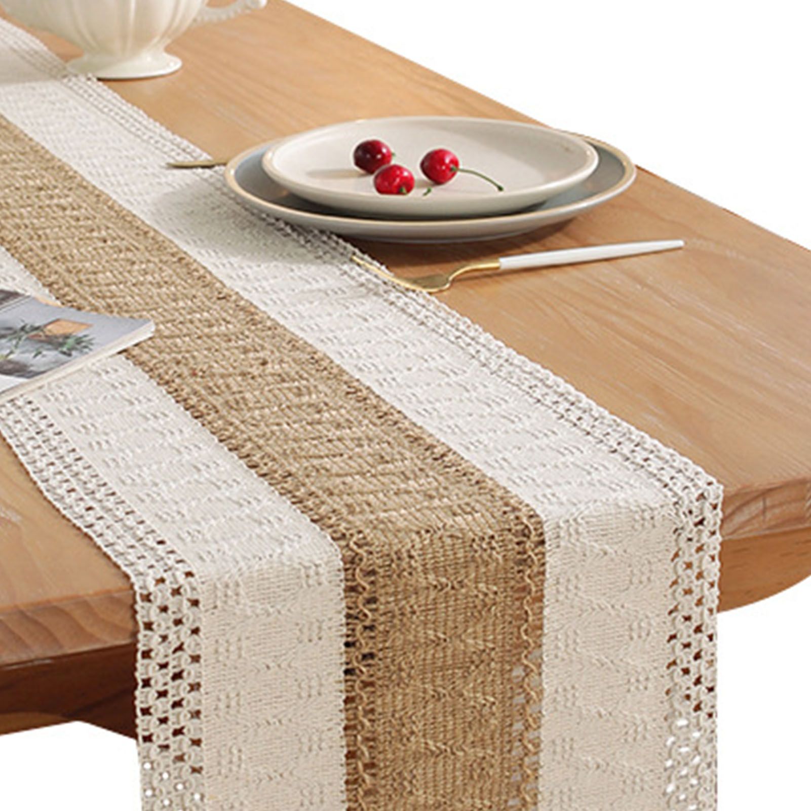 Rustic Table Runner Macrame Table Runner Cotton Desk Decoration for Holiday Party Farmhouse Wedding 180 × 30cm Coffee Color — image 3